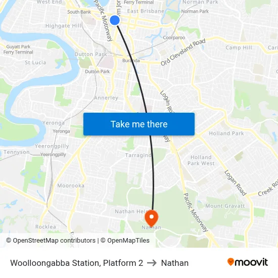 Woolloongabba Station, Platform 2 to Nathan map