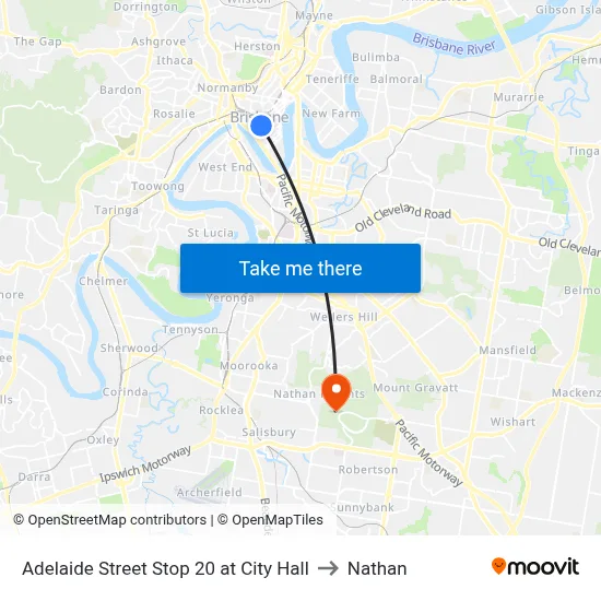 Adelaide Street Stop 20 at City Hall to Nathan map