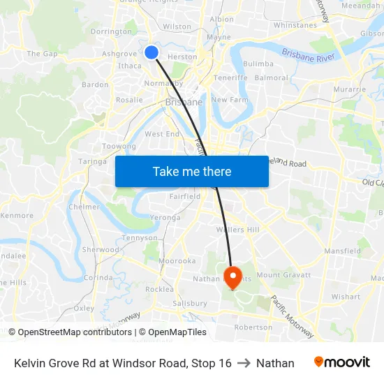 Kelvin Grove Rd at Windsor Road, Stop 16 to Nathan map
