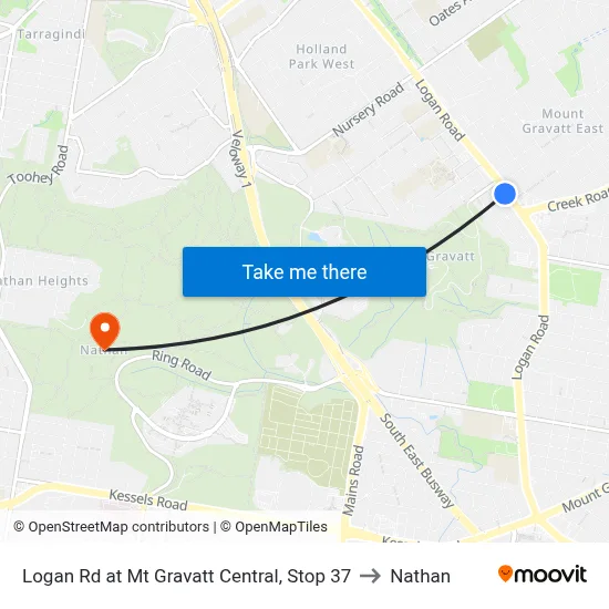 Logan Rd at Mt Gravatt Central, Stop 37 to Nathan map