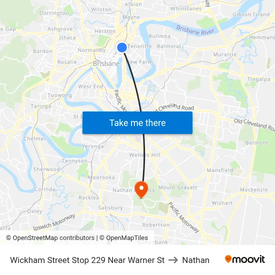 Wickham Street Stop 229 Near Warner St to Nathan map