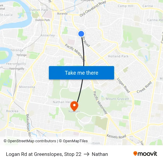 Logan Rd at Greenslopes, Stop 22 to Nathan map
