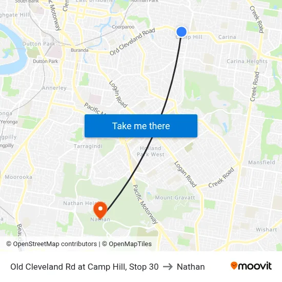 Old Cleveland Rd at Camp Hill, Stop 30 to Nathan map