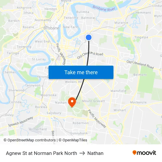 Agnew St at Norman Park North to Nathan map