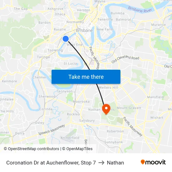 Coronation Dr at Auchenflower, Stop 7 to Nathan map