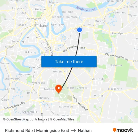 Richmond Rd at Morningside East to Nathan map