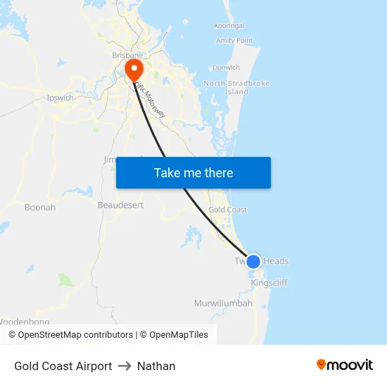 Gold Coast Airport to Nathan map