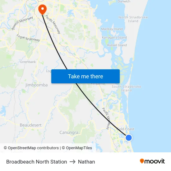 Broadbeach North Station to Nathan map