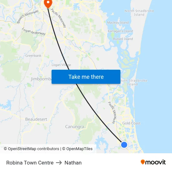 Robina Town Centre to Nathan map