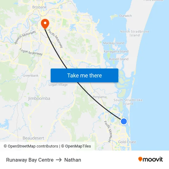 Runaway Bay Centre to Nathan map