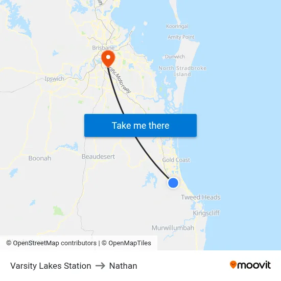 Varsity Lakes Station to Nathan map