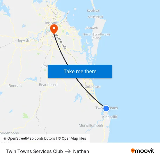 Twin Towns Services Club to Nathan map
