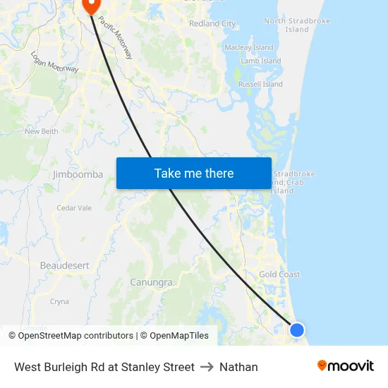 West Burleigh Rd at Stanley Street to Nathan map