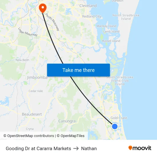 Gooding Dr at Cararra Markets to Nathan map