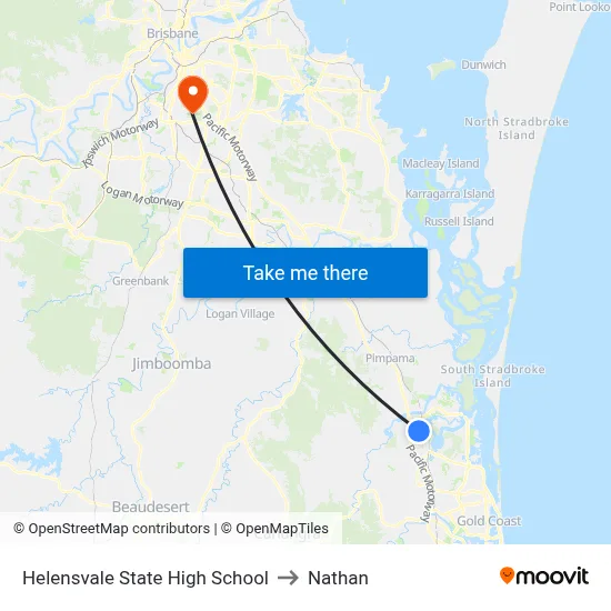 Helensvale State High School to Nathan map