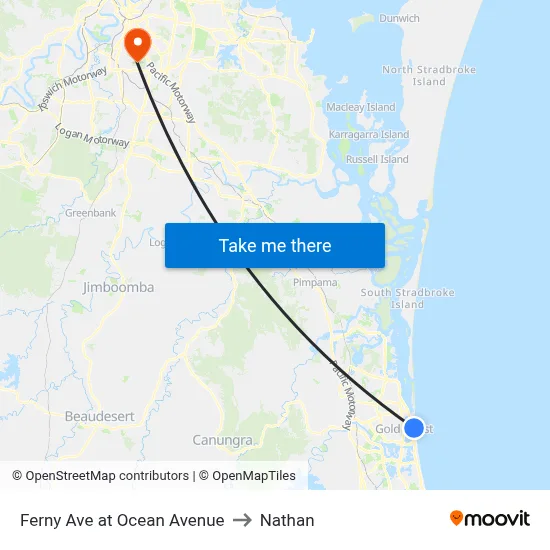 Ferny Ave at Ocean Avenue to Nathan map