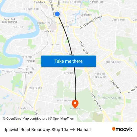 Ipswich Rd at Broadway, Stop 10a to Nathan map