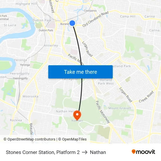 Stones Corner Station, Platform 2 to Nathan map