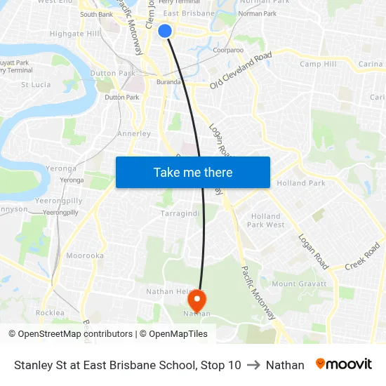 Stanley St at East Brisbane School, Stop 10 to Nathan map