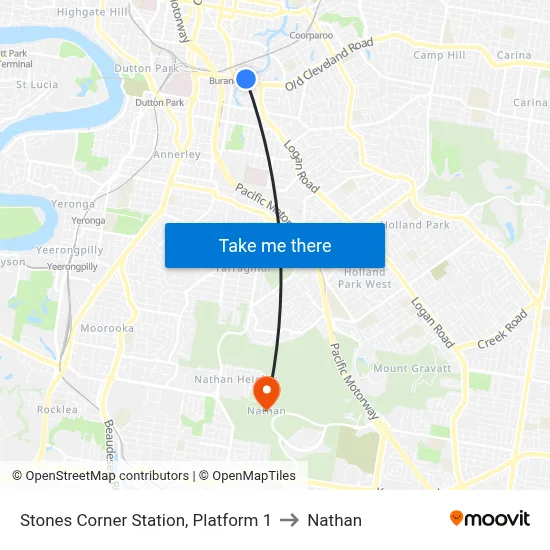 Stones Corner Station, Platform 1 to Nathan map