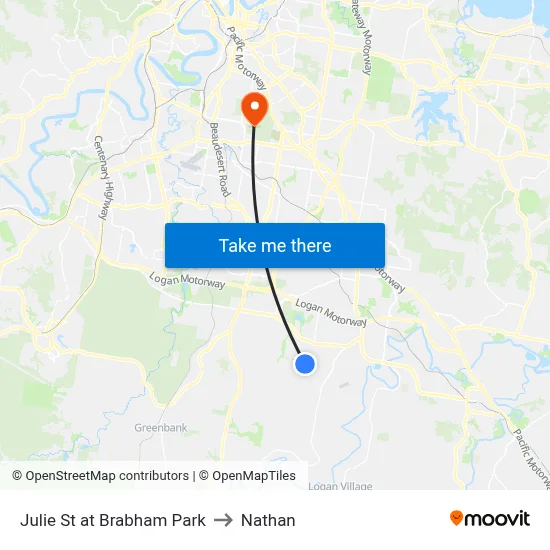 Julie St at Brabham Park to Nathan map