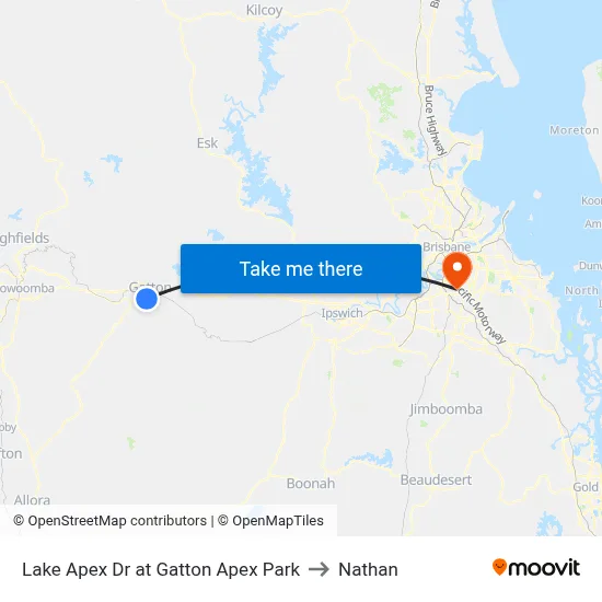 Lake Apex Dr at Gatton Apex Park to Nathan map