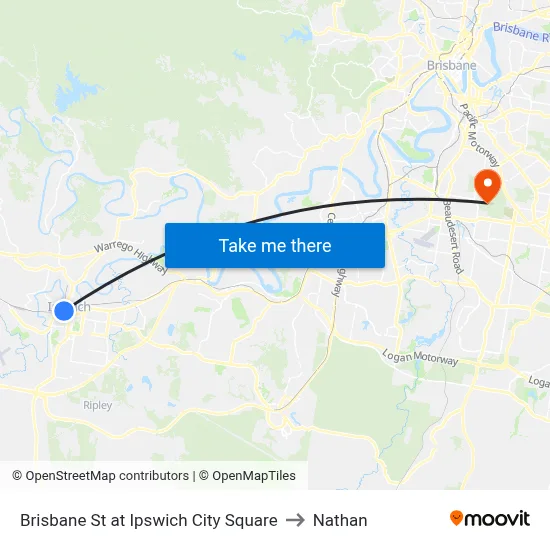 Brisbane St at Ipswich City Square to Nathan map