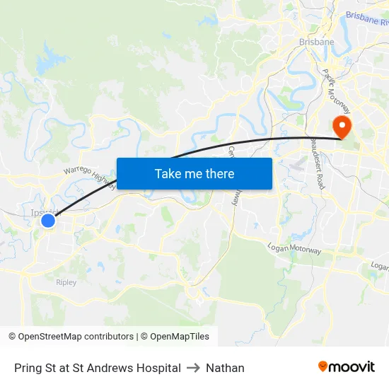Pring St at St Andrews Hospital to Nathan map