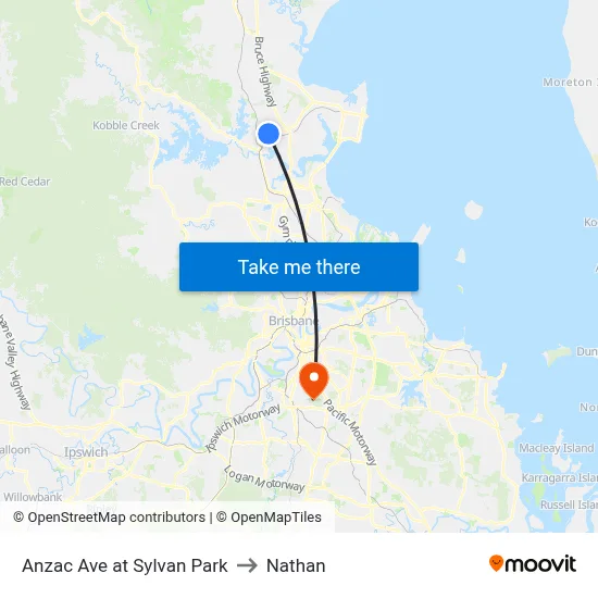 Anzac Ave at Sylvan Park to Nathan map