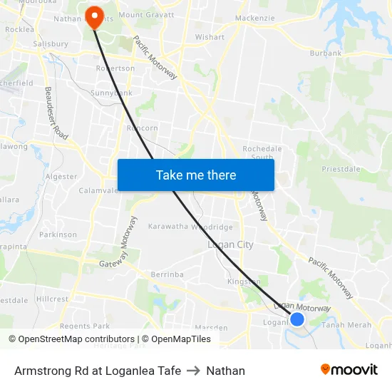 Armstrong Rd at Loganlea Tafe to Nathan map