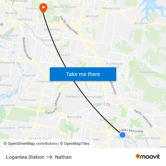 Loganlea Station to Nathan map
