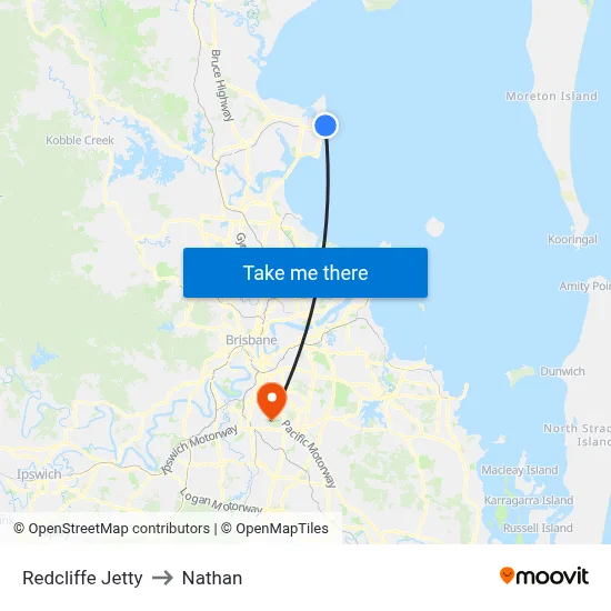 Redcliffe Jetty to Nathan map