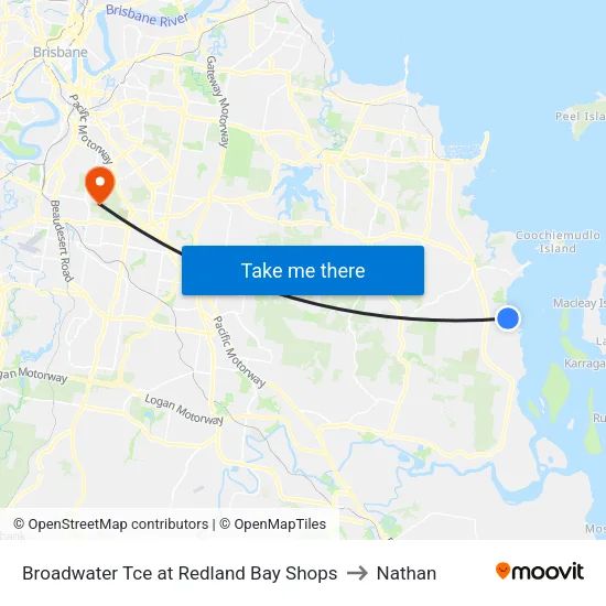 Broadwater Tce at Redland Bay Shops to Nathan map
