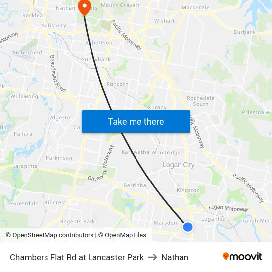 Chambers Flat Rd at Lancaster Park to Nathan map