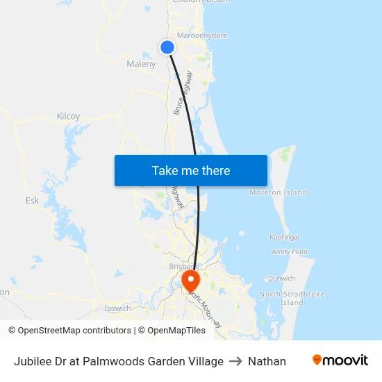 Jubilee Dr at Palmwoods Garden Village to Nathan map