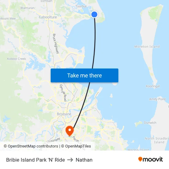 Bribie Island Park 'N' Ride to Nathan map