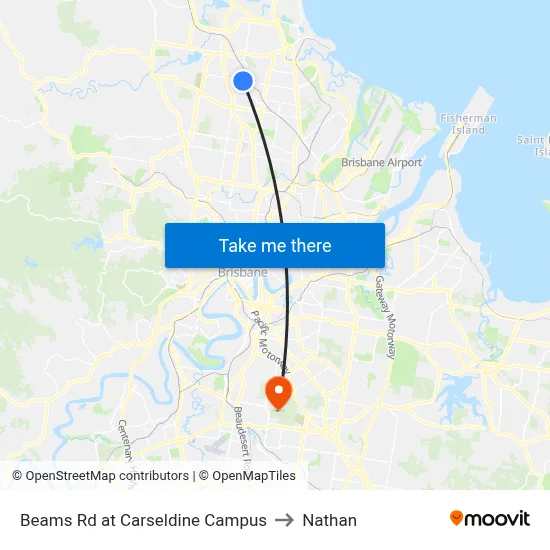 Beams Rd at Carseldine Campus to Nathan map