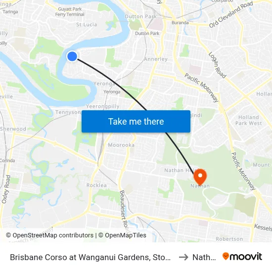 Brisbane Corso at Wanganui Gardens, Stop 35 to Nathan map