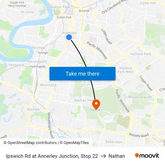 Ipswich Rd at Annerley Junction, Stop 22 to Nathan map