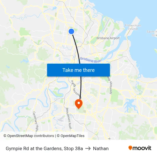 Gympie Rd at the Gardens, Stop 38a to Nathan map