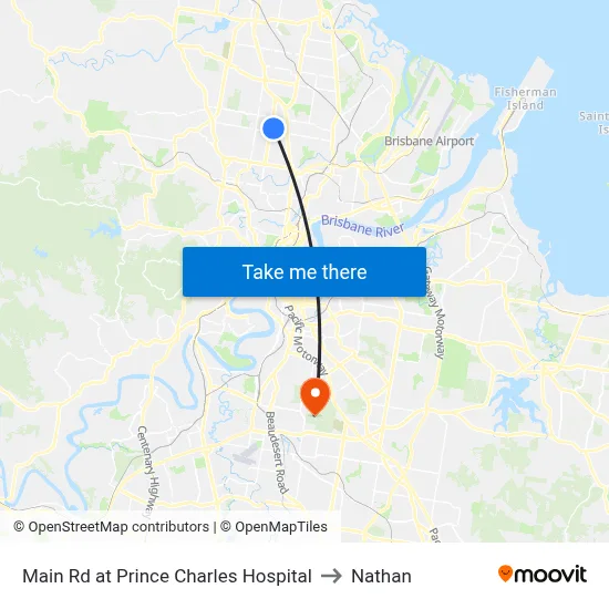 Main Rd at Prince Charles Hospital to Nathan map
