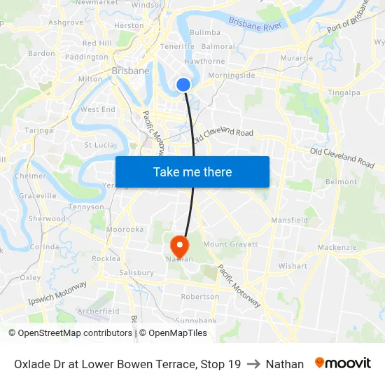 Oxlade Dr at Lower Bowen Terrace, Stop 19 to Nathan map