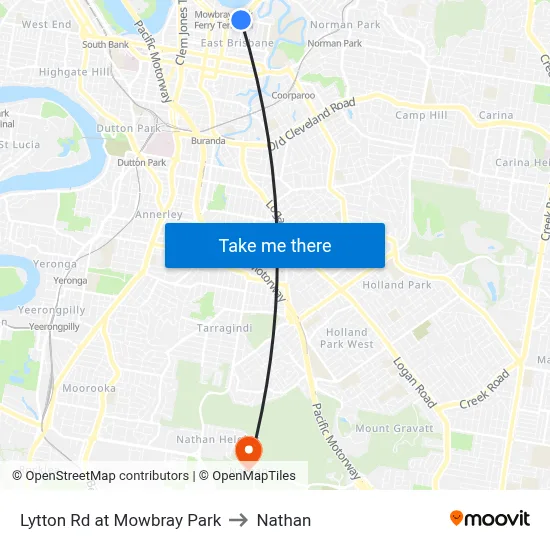 Lytton Rd at Mowbray Park to Nathan map