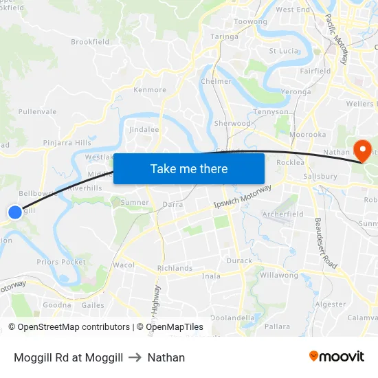 Moggill Rd at Moggill to Nathan map