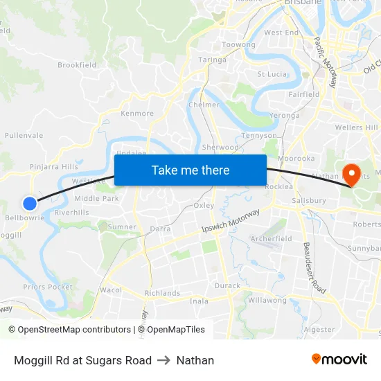 Moggill Rd at Sugars Road to Nathan map