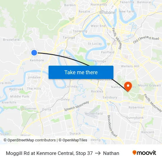 Moggill Rd at Kenmore Central, Stop 37 to Nathan map