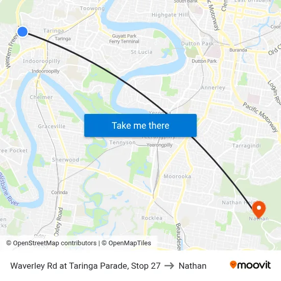 Waverley Rd at Taringa Parade, Stop 27 to Nathan map
