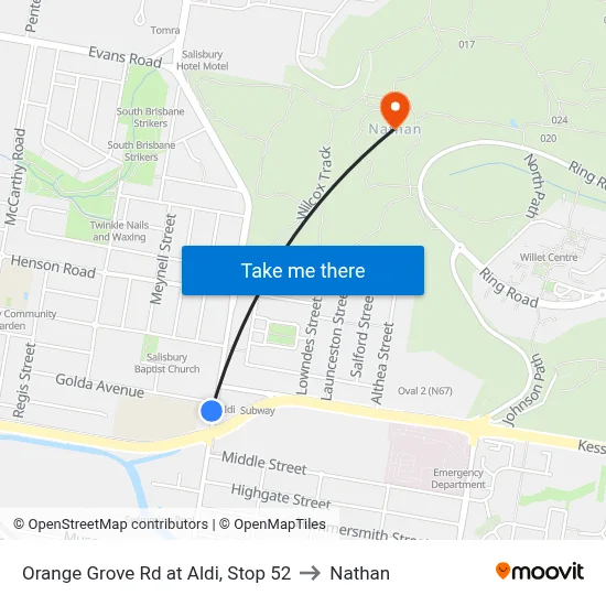 Orange Grove Rd at Aldi, Stop 52 to Nathan map