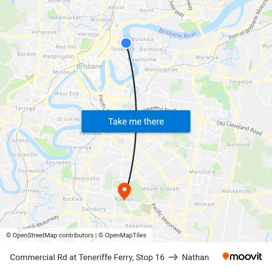 Commercial Rd at Teneriffe Ferry, Stop 16 to Nathan map