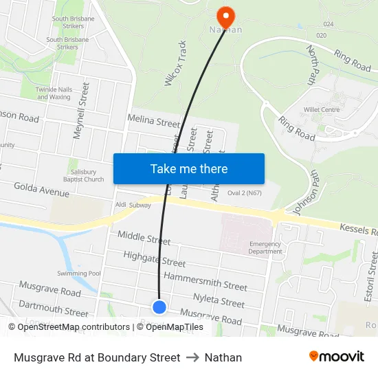 Musgrave Rd at Boundary Street to Nathan map